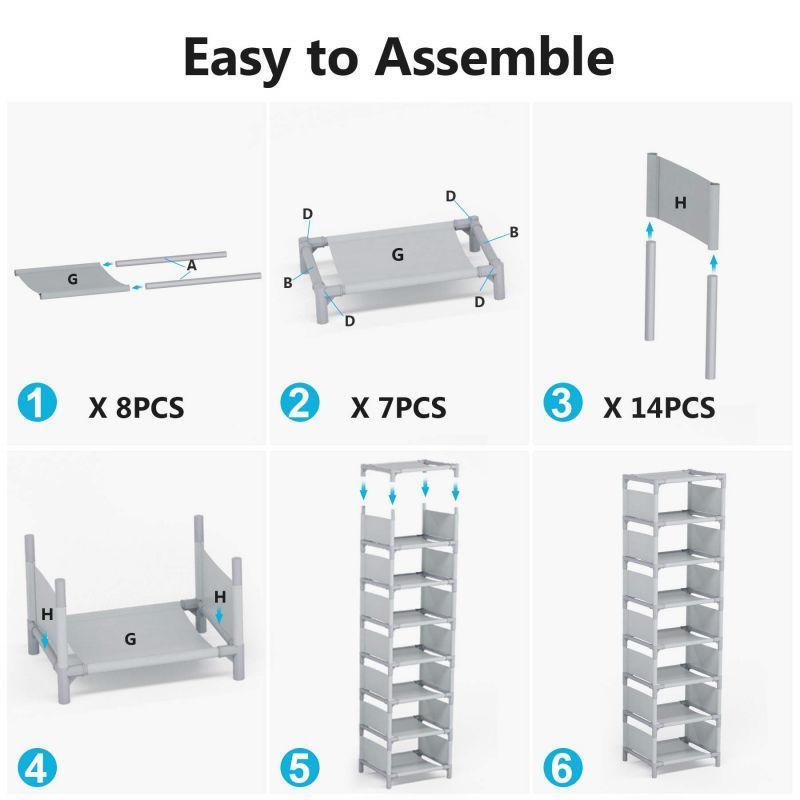 8 Layer Steel Fabric Shoe Rack Stackable Shoe Rack Storage Shelves Durable Metal Shoe Storage Rack