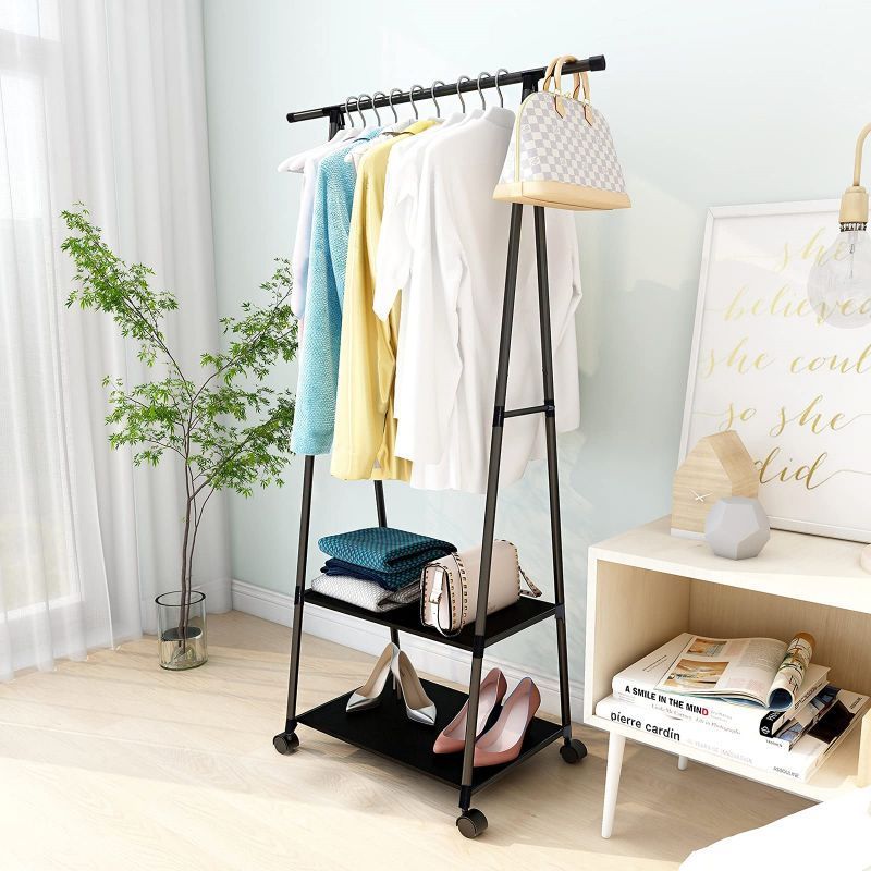 Clothes Rack, Rolling Clothing Rack for Hanging Clothes on Wheels Metal Garment Rack with Shelves for Bedroom