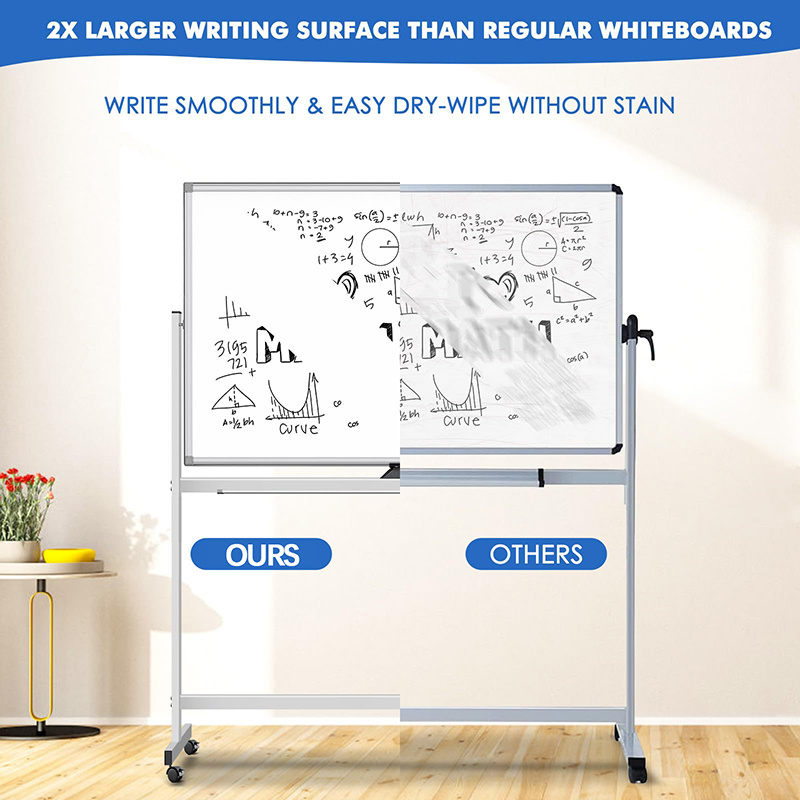 Reversible Dry Erase Board Easel Standing Whiteboard Aluminium Frame Double-Sided Magnetic Mobile Whiteboard With Stand