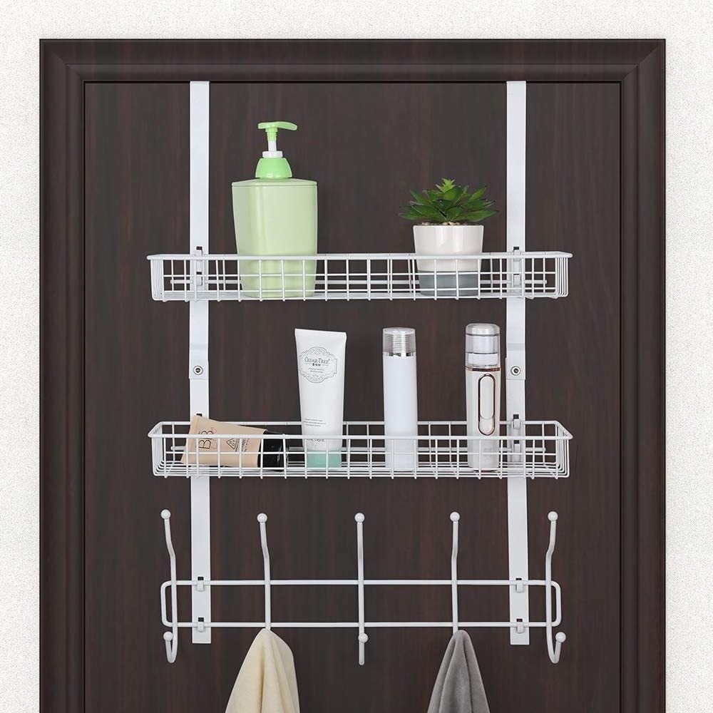 Office Home Storage Metal Clothes Towel Jewelry Wall Over The Door Hanging Organizer with Hooks Shelf Perfume Basket Holders