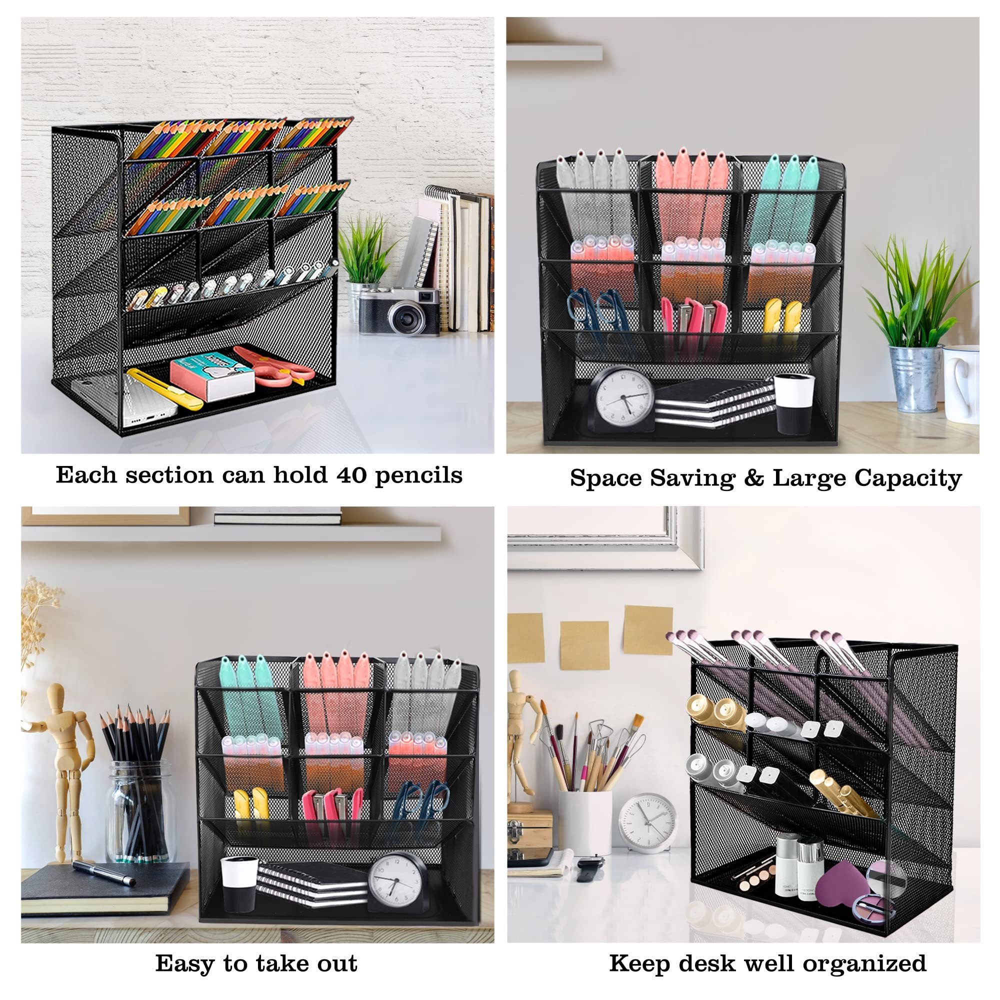 Art Supplies Mesh Black Multi-Functional Pen Desktop Organizer Storage Pencil for for School Home Art Office Supplie