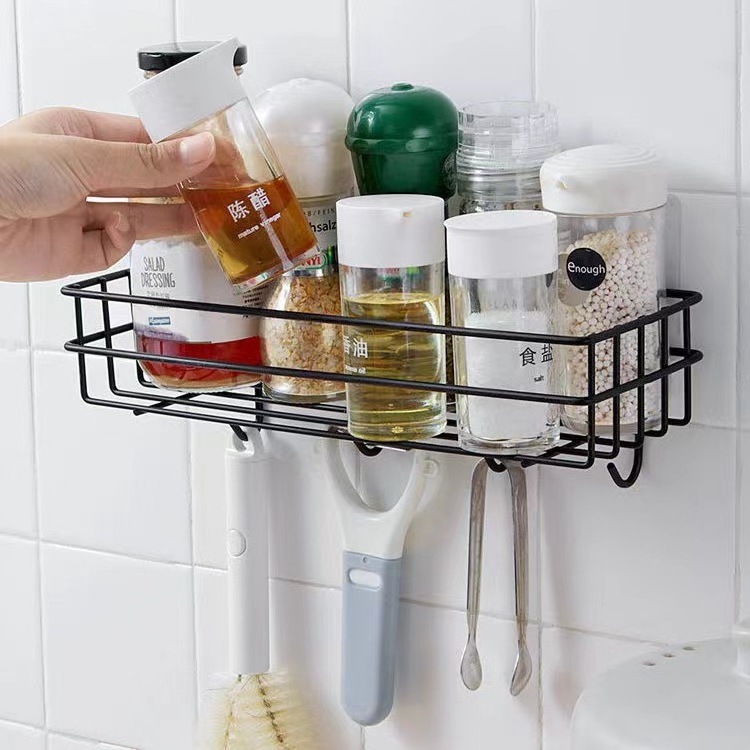 Simple Metal Black Bathroom Shower Caddy Adhesive Wall Mounted Shelf Organizer No Drilling Racks Shower Organizer Basket