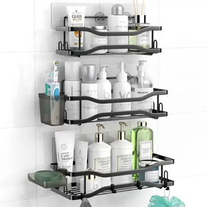 Hooks Shower Caddy Adhesive Self Adhesive Multipurpose Bathroom Shelf Organizer