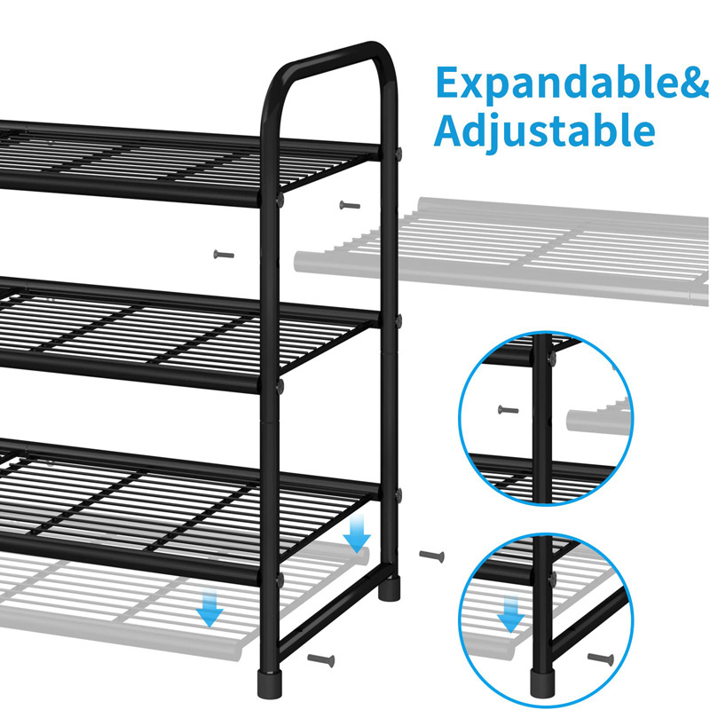 New Trending Stackable Metal Shoe Display Rack Adjustable Wire Grid 3-Tier Shoe Rack Storage Organizer for Closet Entryway