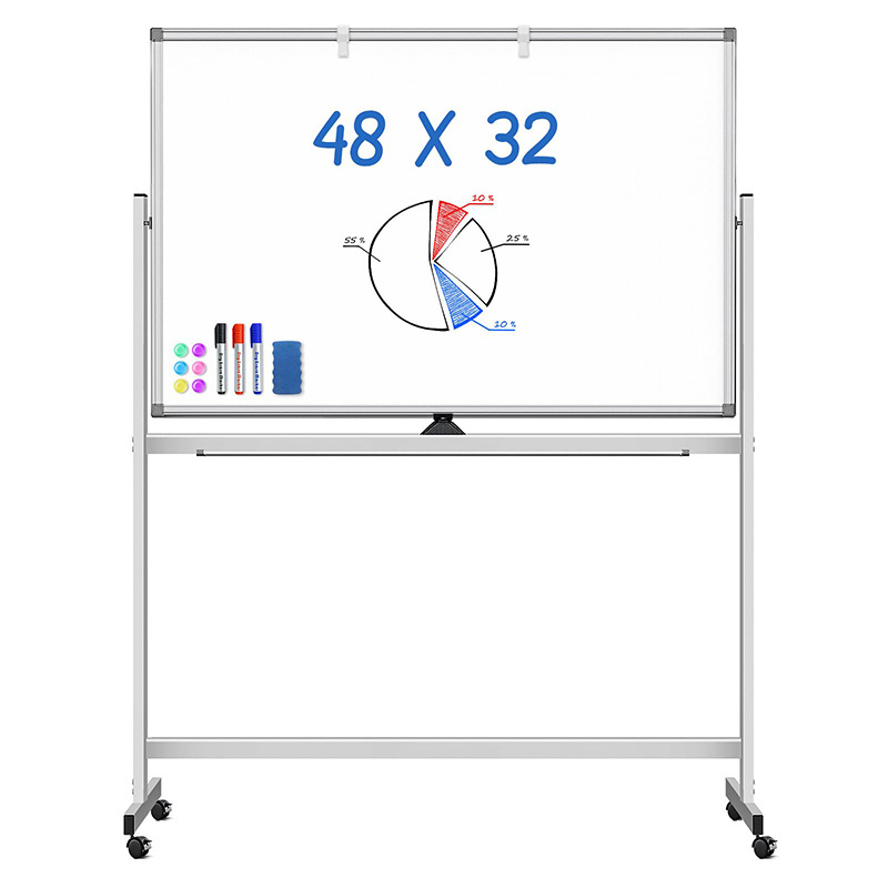 Reversible Dry Erase Board Easel Standing Whiteboard Aluminium Frame Double-Sided Magnetic Mobile Whiteboard With Stand