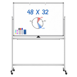 Reversible Dry Erase Board Easel Standing Whiteboard Aluminium Frame Double-Sided Magnetic Mobile Whiteboard With Stand