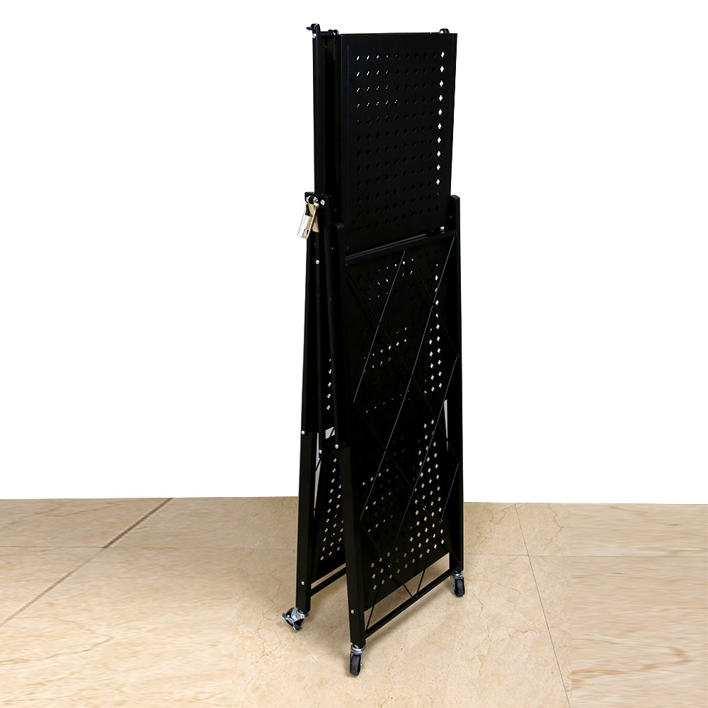 Wholesale Supply Home Black iron Metal Wire 3 Tiers Folding Kitchen Corner Storage Shelf For Storage Kitchenware