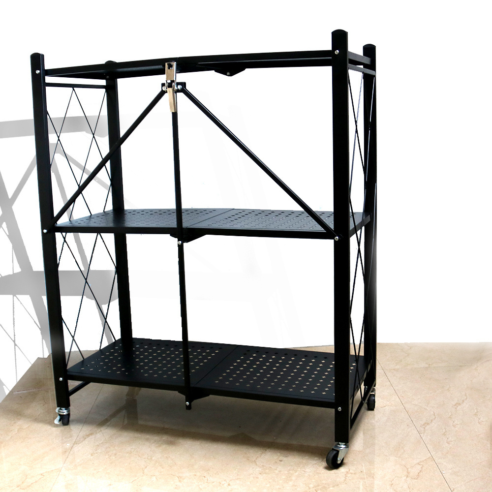 Wholesale Supply Home Black iron Metal Wire 3 Tiers Folding Kitchen Corner Storage Shelf For Storage Kitchenware