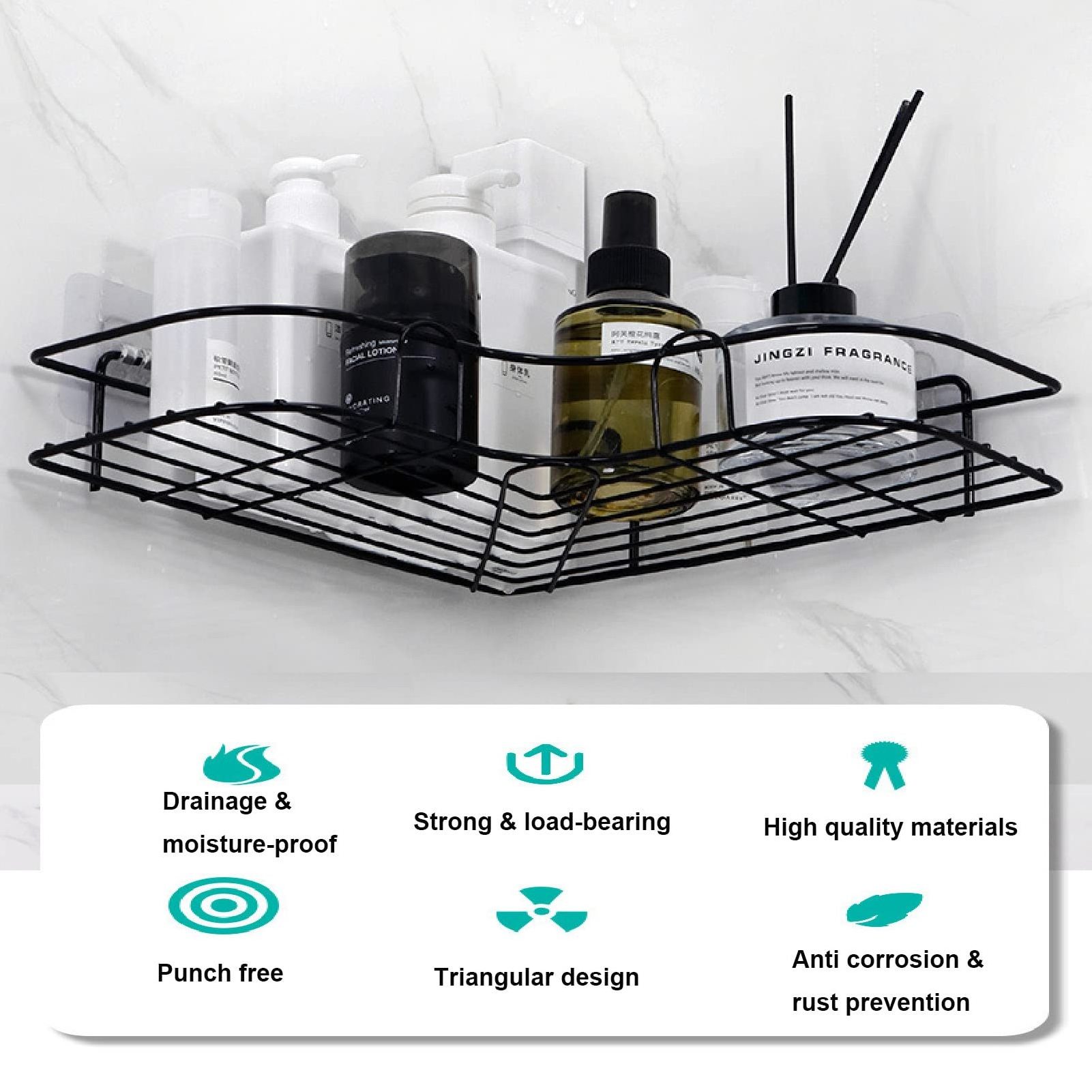 Hot sale Iron Metal Corner Bathroom Organizer Shelves Rack 4 Pack with soap for Wall Mounted  No Drilling Shower Caddy Storage