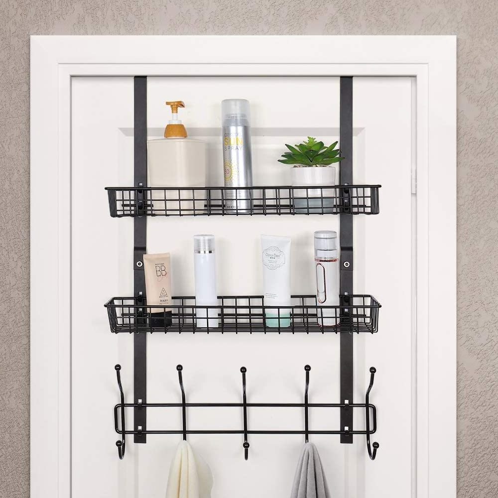 Office Home Storage Metal Clothes Towel Jewelry Wall Over The Door Hanging Organizer with Hooks Shelf Perfume Basket Holders