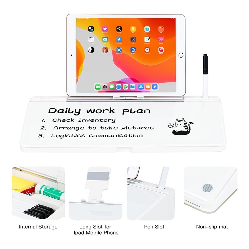 Desk Organizer Office Small Glass Desktop Dry Erase White Board Computer Pad Keyboard Stand Whiteboard with Drawer