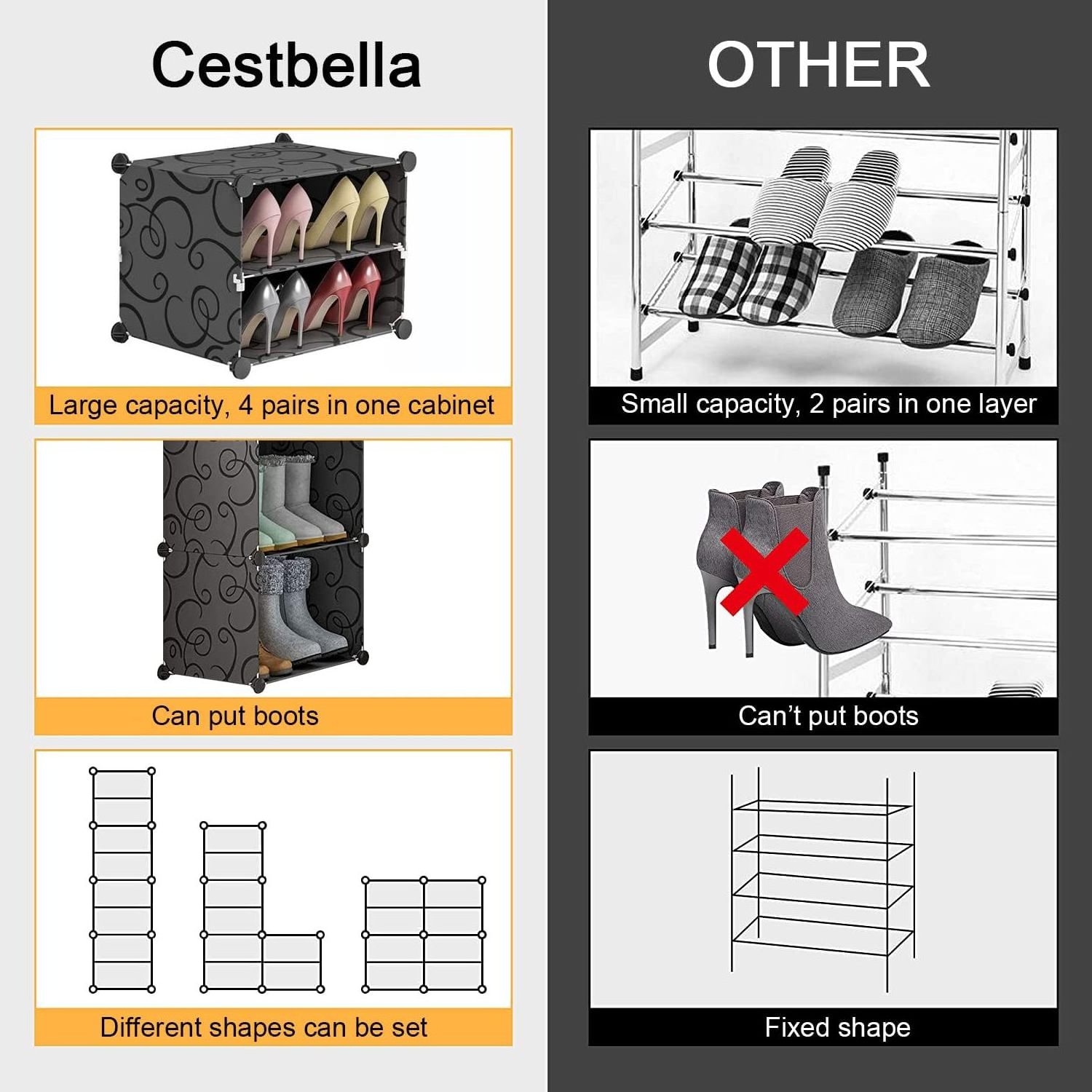 4 Cube DIY Plastic 8 Tiers Shoe Rack with Doors,Expandable Shoes Stand Space Saver Portable Modular Shoe Storage Organizer