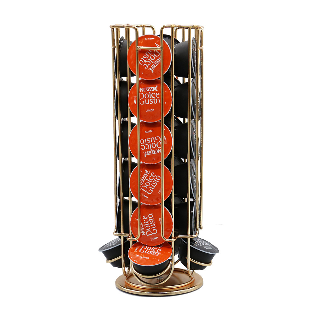 Rose Gold Metal Revolving Coffee Pod Holder Capsule Rack for Dolce Gusto