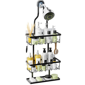 Wideny Bathroom Set Hanging Shower Caddy Bathroom Organizer Over Shower Head Organizer with Hooks and Adhesives