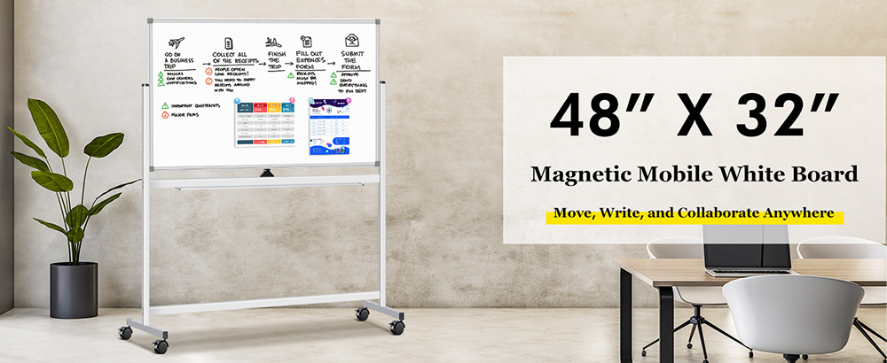 Reversible Dry Erase Board Easel Standing Whiteboard Aluminium Frame Double-Sided Magnetic Mobile Whiteboard With Stand