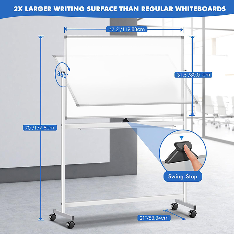 Reversible Dry Erase Board Easel Standing Whiteboard Aluminium Frame Double-Sided Magnetic Mobile Whiteboard With Stand