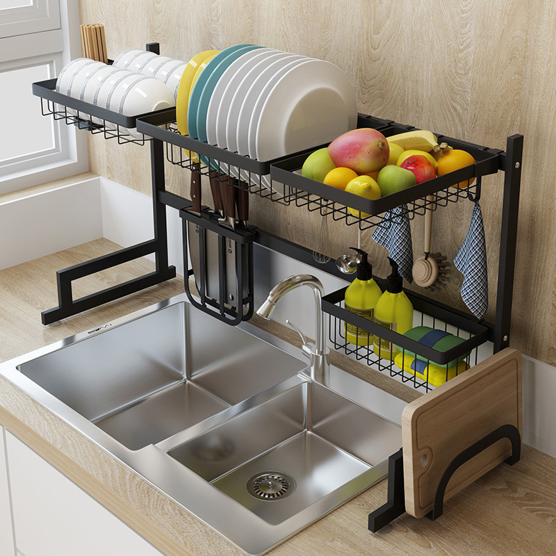 Large Stainless Steel over the sink dish drying rack with 2 Tier Utensil Holder Dish Rack for Kitchen Counter