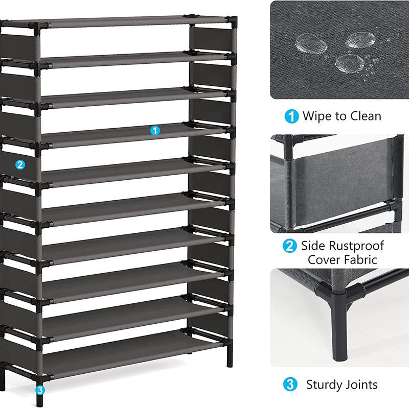 Cheap Metal Black Large Capacity  Size 10 Tiers Tall Shoe Shelf Shoe Rack For 100 packs Shoes