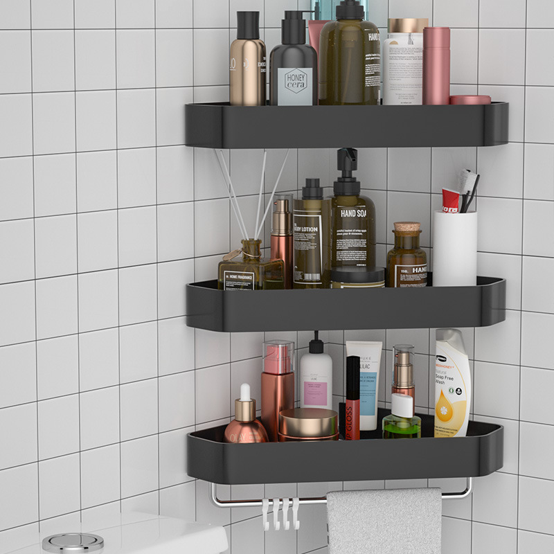 WIDENY Aluminum Corner Shower Caddy No Drilling Bathroom Storage Rack with Hooks Triangle Wall Mounted Bathroom Shelves