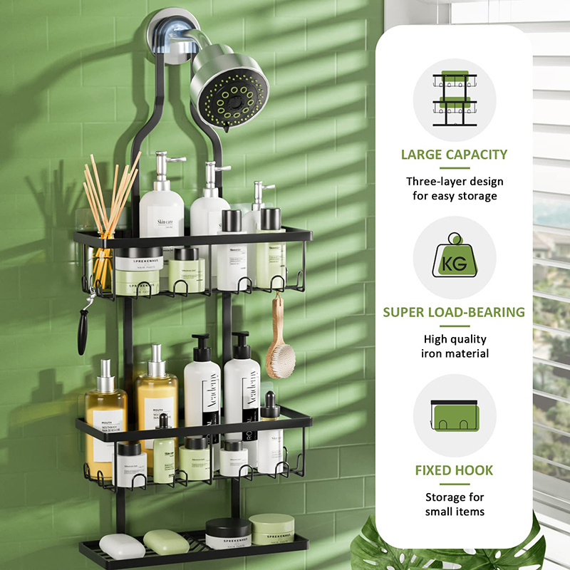 Wideny Bathroom Set Hanging Shower Caddy Bathroom Organizer Over Shower Head Organizer with Hooks and Adhesives