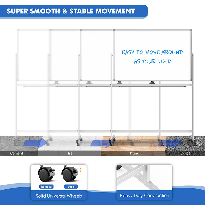 Reversible Dry Erase Board Easel Standing Whiteboard Aluminium Frame Double-Sided Magnetic Mobile Whiteboard With Stand