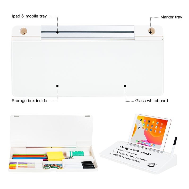 Desk Organizer Office Small Glass Desktop Dry Erase White Board Computer Pad Keyboard Stand Whiteboard with Drawer