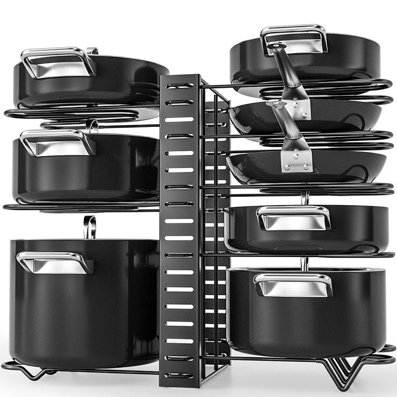 Adjustable Kitchen Pot Holder Pan Organizer Shelf 8-Tier Pot Racks Pots and Pans Organizer For Cabinet