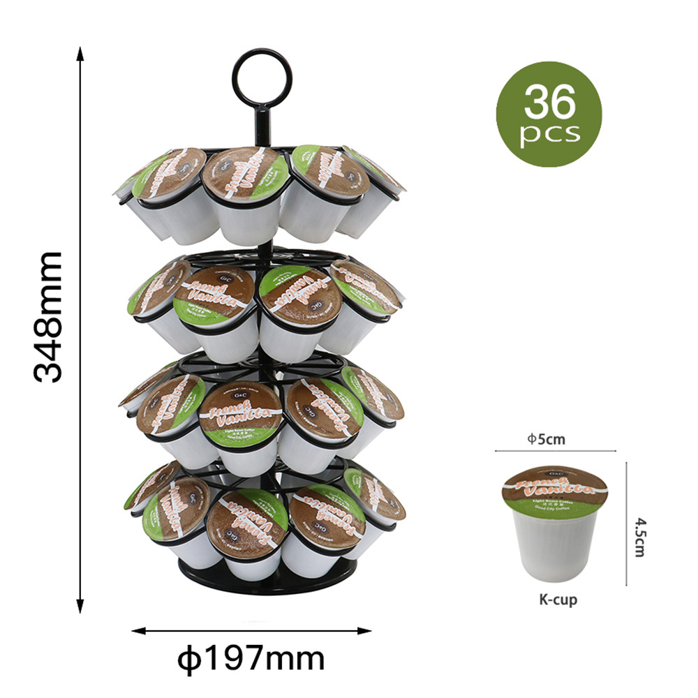 Hot Sale Metal Stainless Steel 360 Degree Rotating Steady Affordable Powder Coated 4 Tier 32 capsule coffee pod holder