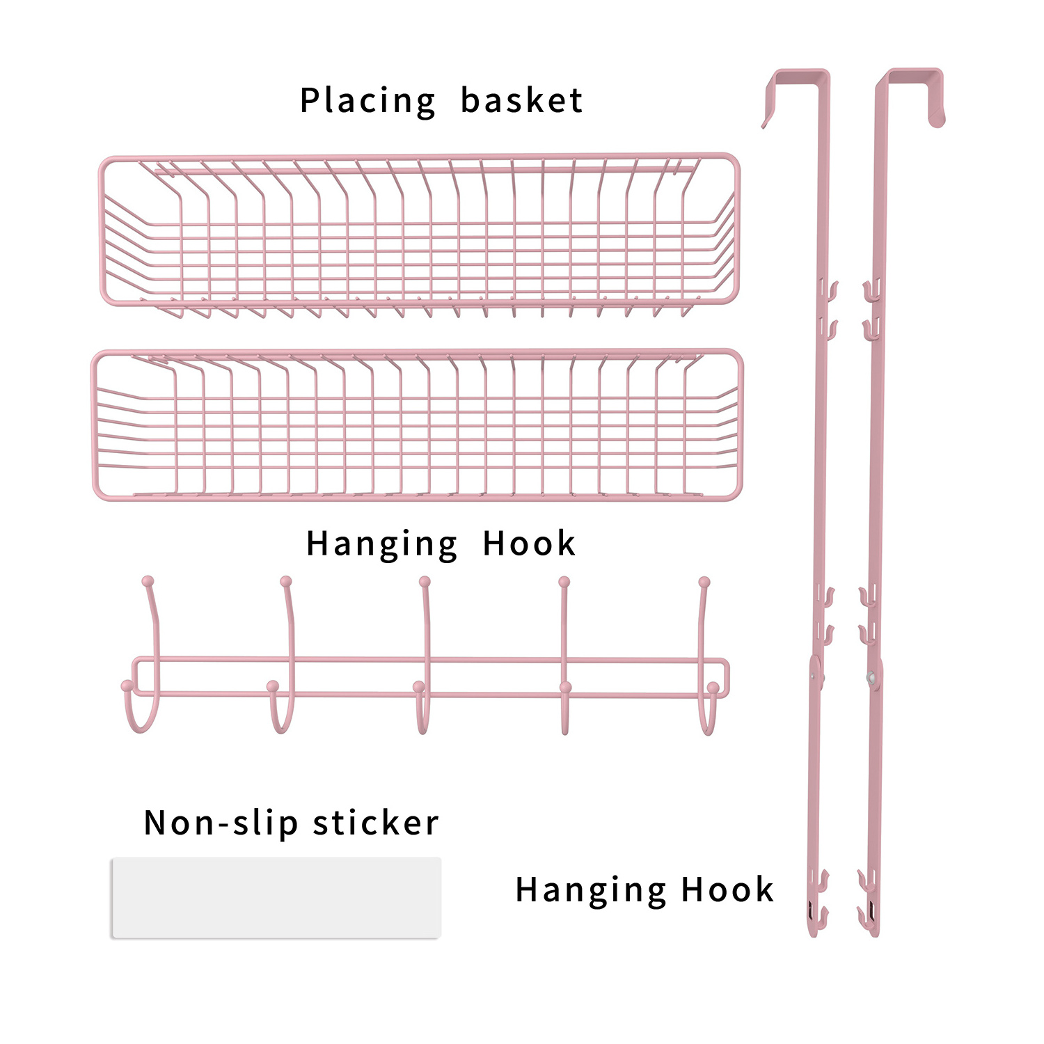 Detachable Pink Over The Door Hanger Storage Shelf with Mesh Basket for Towels, Hats, Handbags, Coats