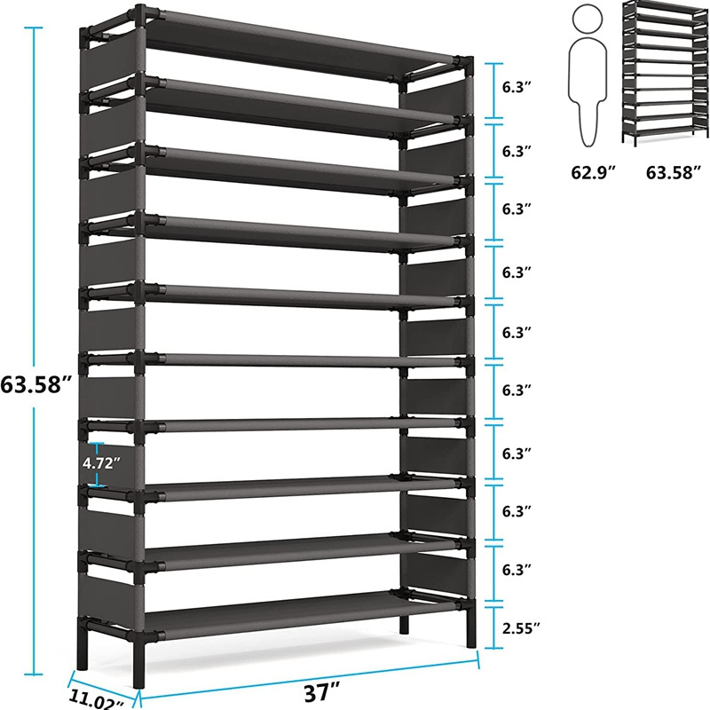 Cheap Metal Black Large Capacity  Size 10 Tiers Tall Shoe Shelf Shoe Rack For 100 packs Shoes