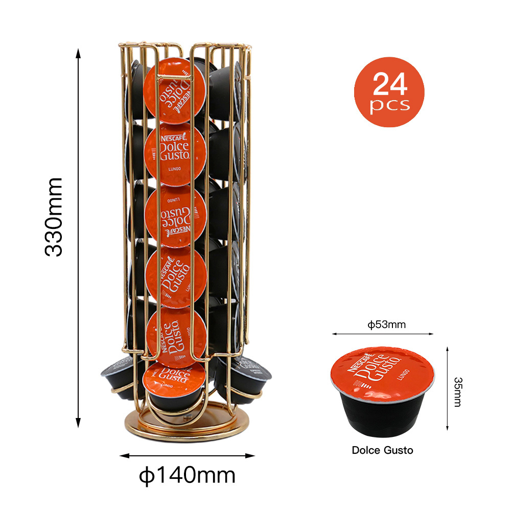 Rose Gold Metal Revolving Coffee Pod Holder Capsule Rack for Dolce Gusto