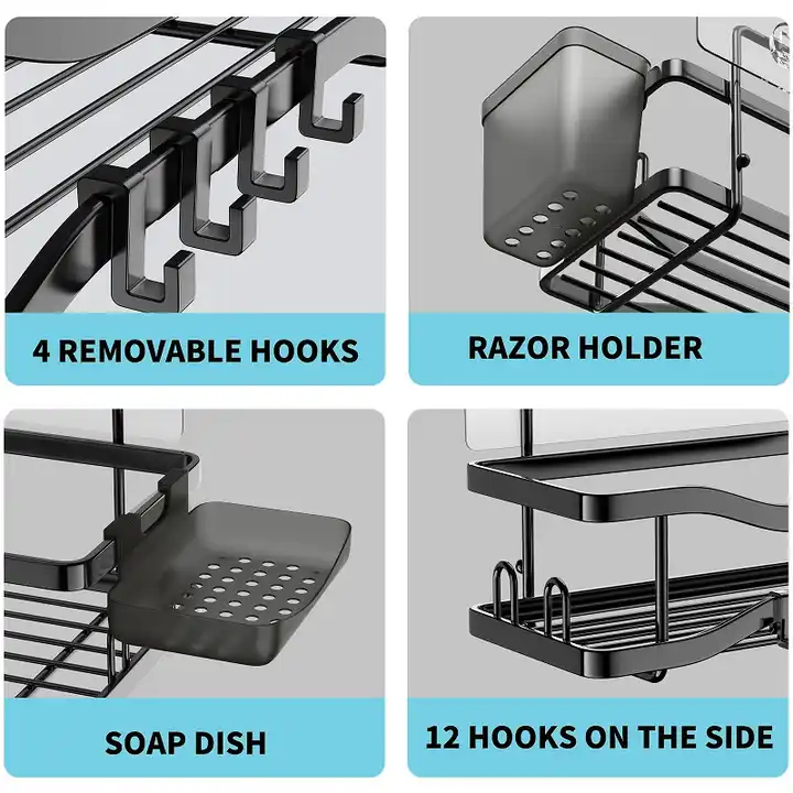 Hooks Shower Caddy Adhesive Self Adhesive Multipurpose Bathroom Shelf Organizer