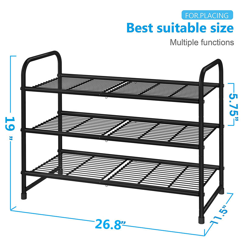 New Trending Stackable Metal Shoe Display Rack Adjustable Wire Grid 3-Tier Shoe Rack Storage Organizer for Closet Entryway