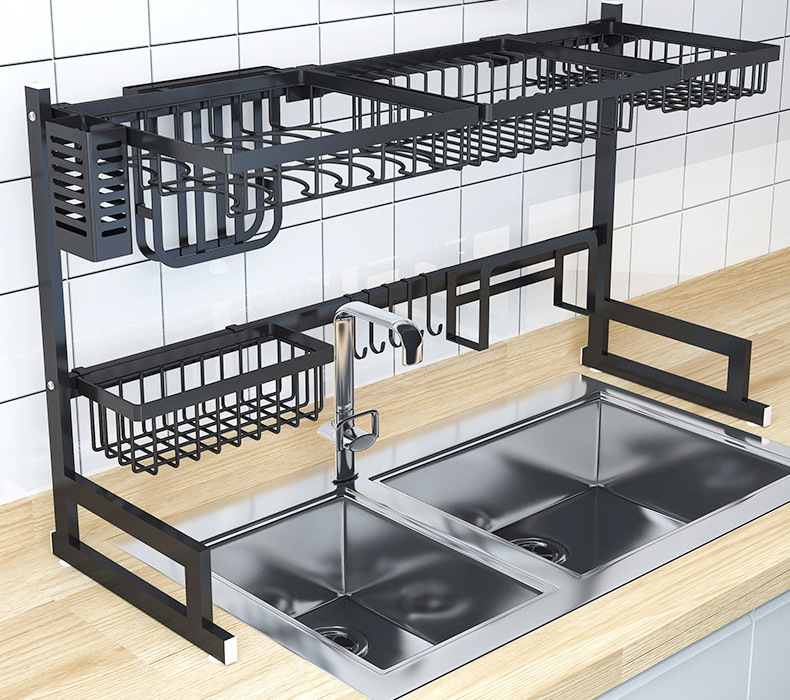 Large Stainless Steel over the sink dish drying rack with 2 Tier Utensil Holder Dish Rack for Kitchen Counter