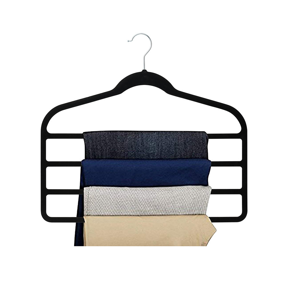 Multifunctional Non-Slip Velvet Hangers 4 Layer Towel Scarf Pants Trouser Rack Drying Rack