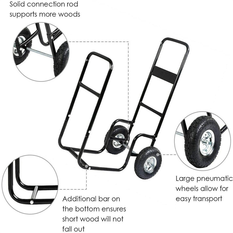 Adjustable Outdoor Firewood rack holder heavy duty storage black steel tubular fire wood Log Rack Cart Holder