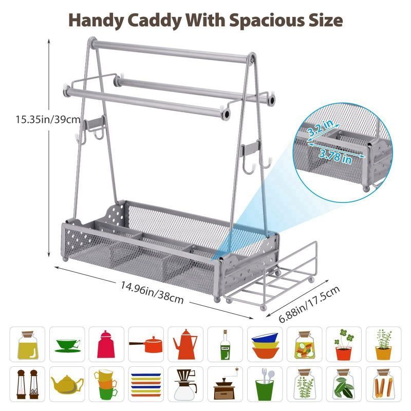 Barbecue Griddle Grilling Tool Storage Organizer BBQ Grill Utensil Holder Grill Caddy with Paper Towel Holder