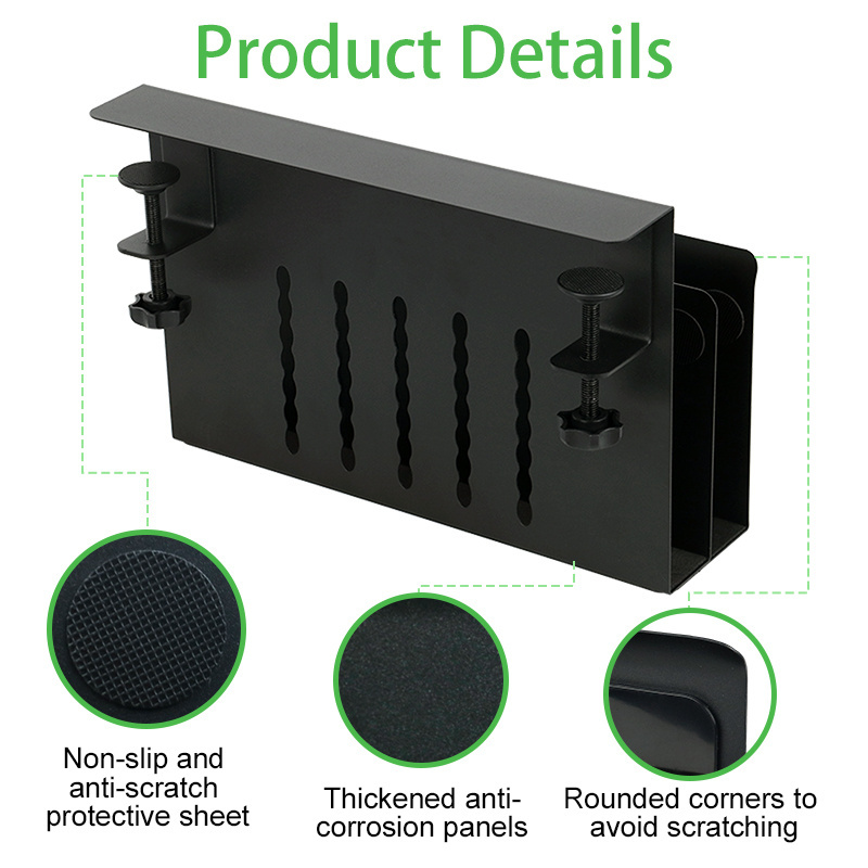 Desk Side Storage Rack No Drill Cable Management Tray Hanging Desk Organizer Laptop Stand Bracket