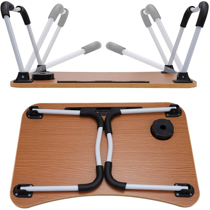 Portable Laptop Bed Tray Table Notebook Stand Reading Holder,  wooden bed Table with Foldable Legs & Cup Slot