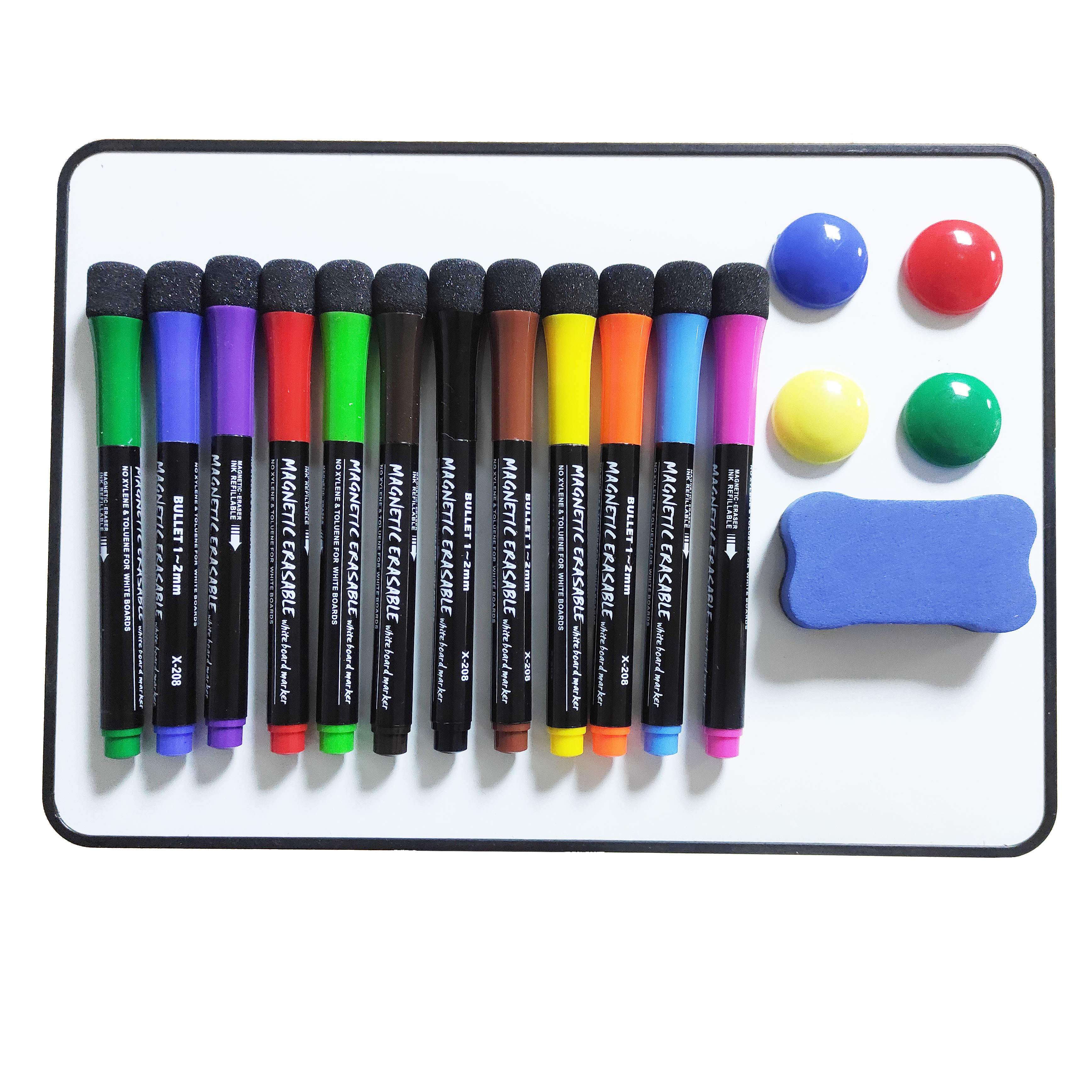 12 sets magnetic white board pen with eraser dry erase ink whiteboard marker with bullet tip