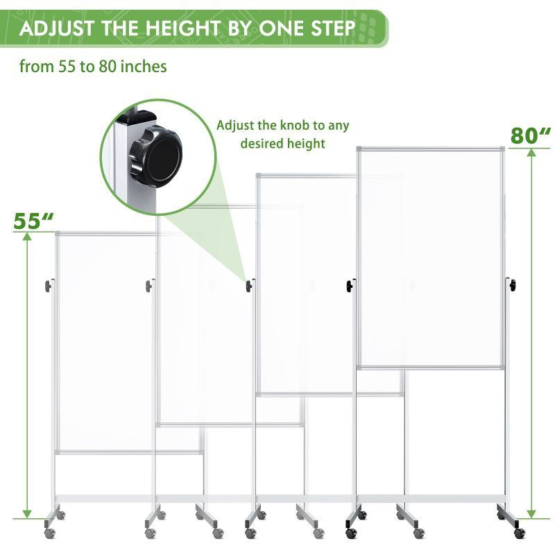 Mobile Whiteboard Height Adjustable Dry Erase White Board Double-Sided Magnetic Whiteboard with Stand for Office Home Classroom