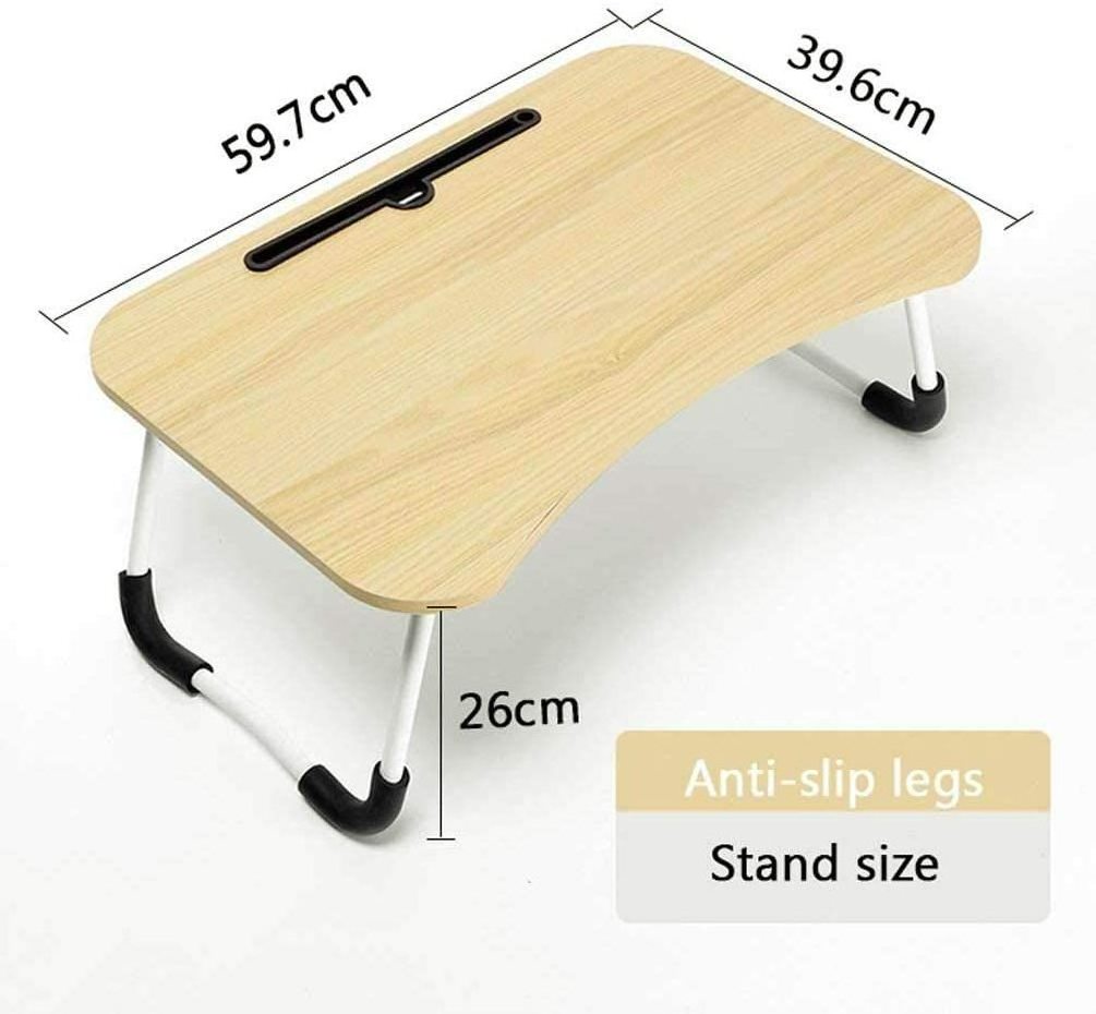 WIDENY Folding Breakfast Table 60 x 40 cm Laptop Stand Lap Standing Wooden Computer Metal Gaming Desk