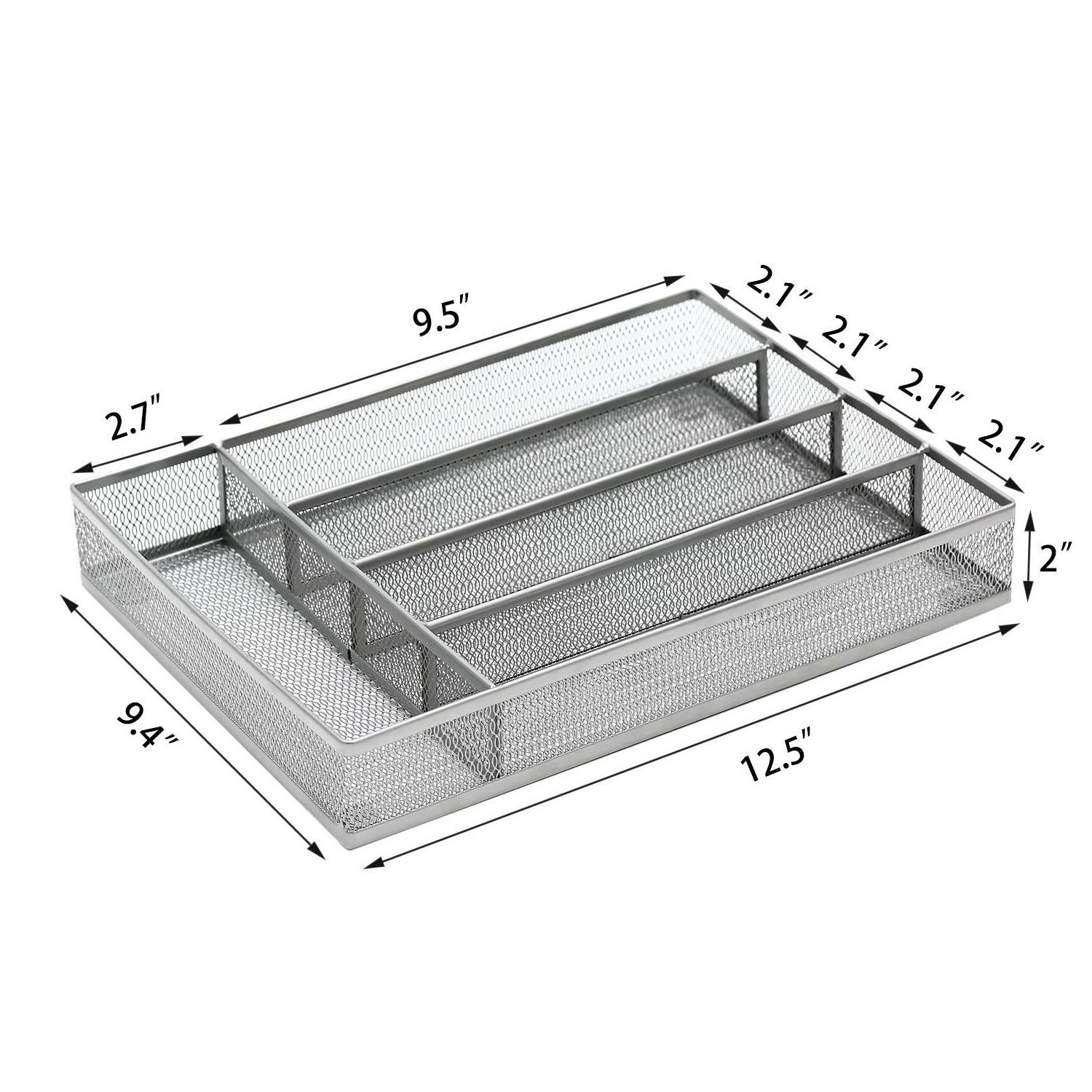 High Quality Non-slip Foam Feet Silver Drawer Organizer Cutlery Tray Silverware Flatware Storage Divider for Kitchen