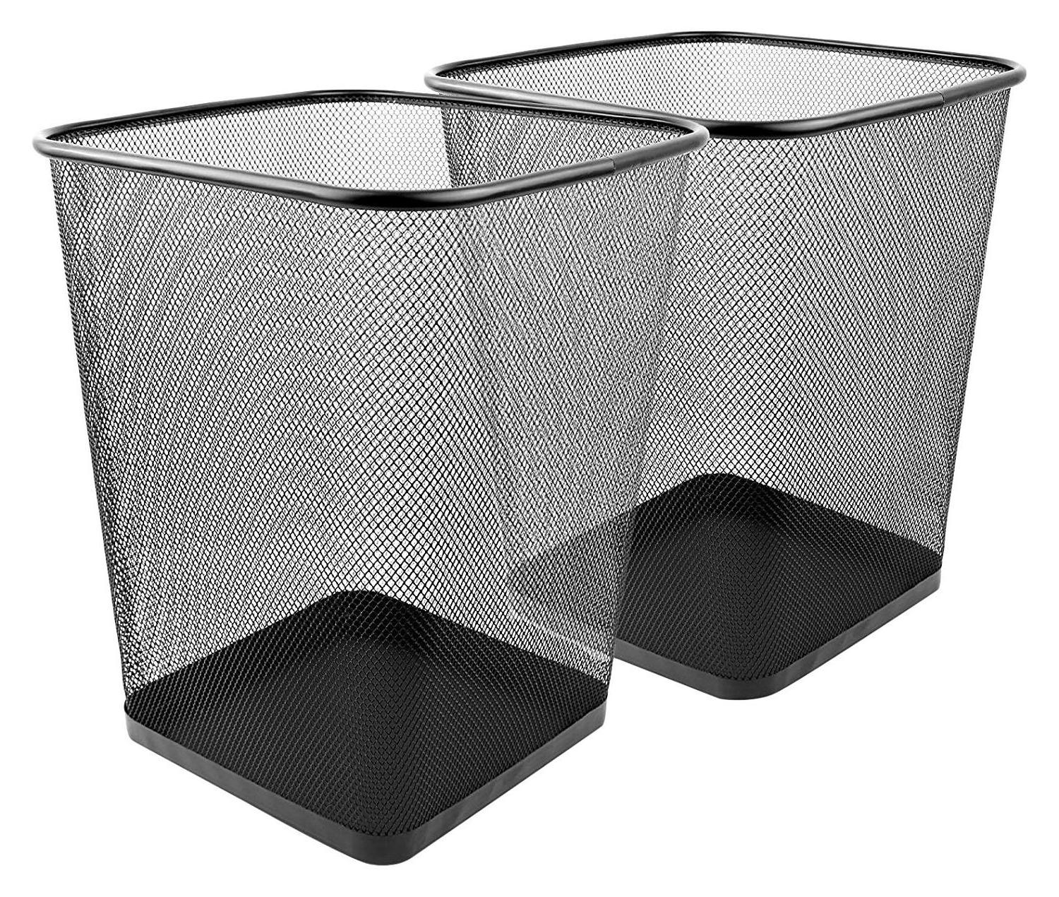 Wideny Steel Mesh Rectangular Open Top Waste Paper Basket Bin , Black Metal Trash Can for Office Home