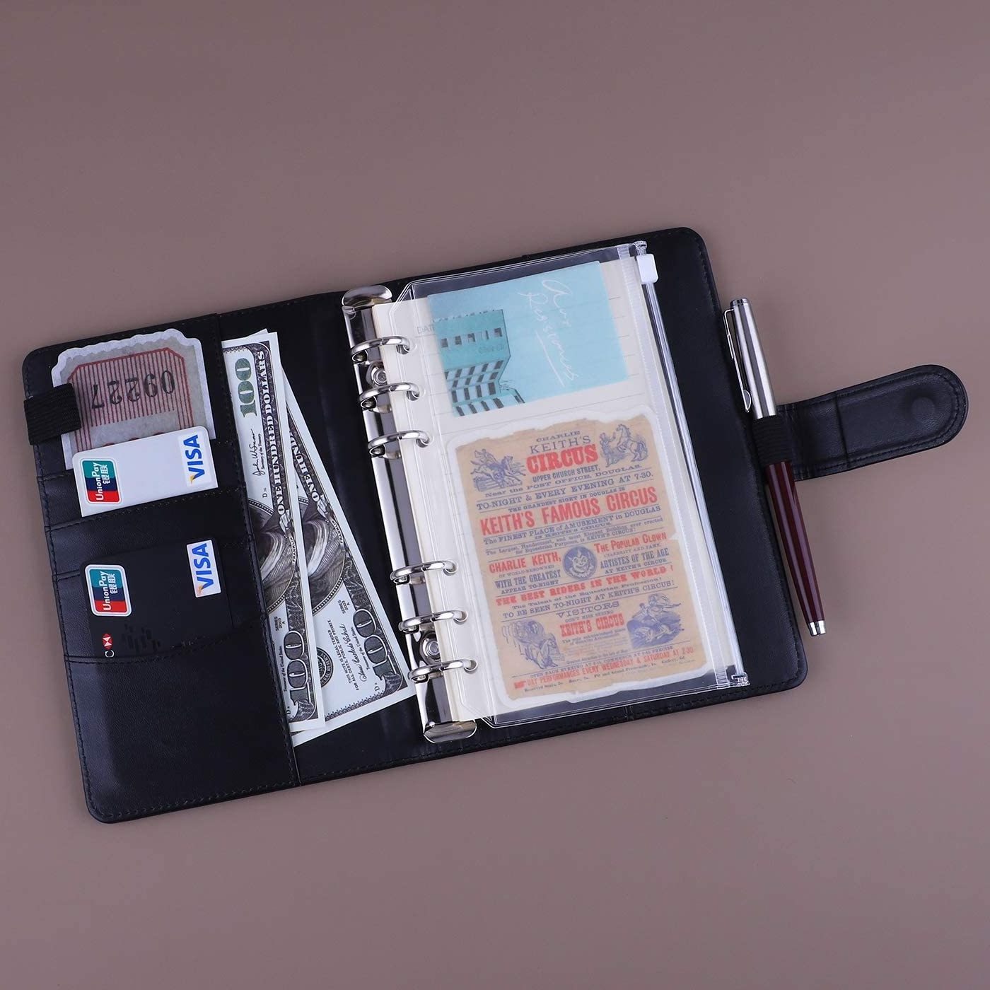 A6 Notebook Binder 6 Ring Planner with Stylish Design Loose Leaf Personal Organizer Pu Leather Binder money saving