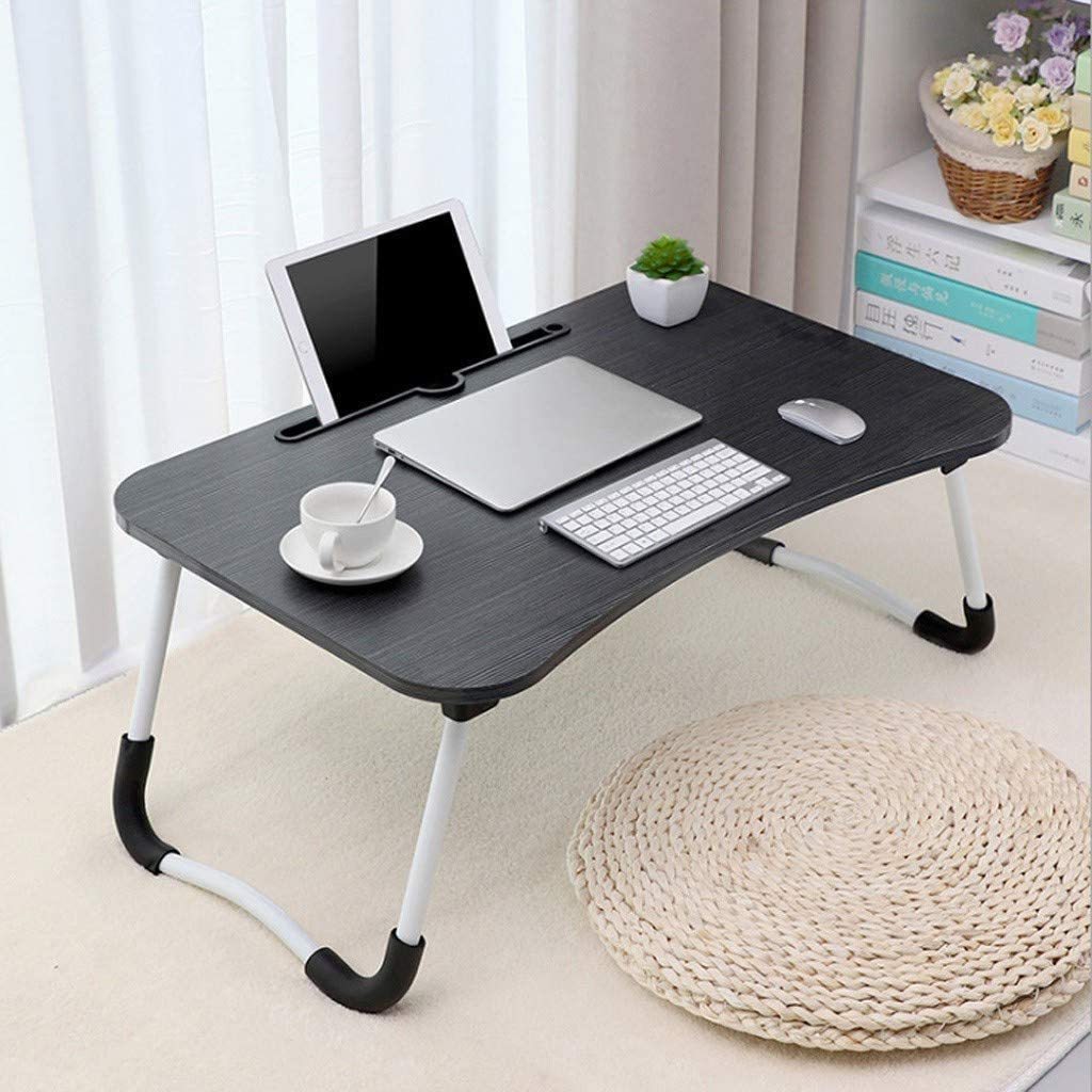 WIDENY Folding Breakfast Table 60 x 40 cm Laptop Stand Lap Standing Wooden Computer Metal Gaming Desk