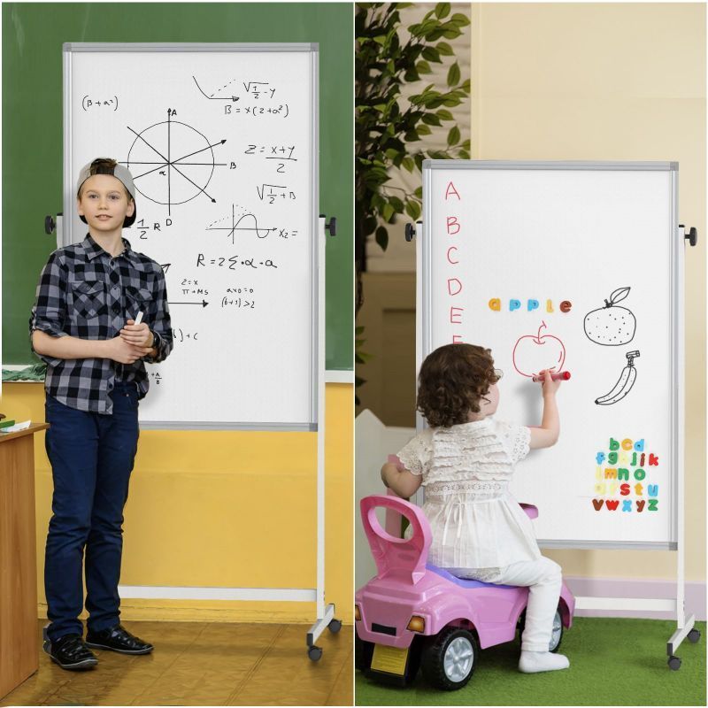 Mobile Whiteboard Height Adjustable Dry Erase White Board Double-Sided Magnetic Whiteboard with Stand for Office Home Classroom