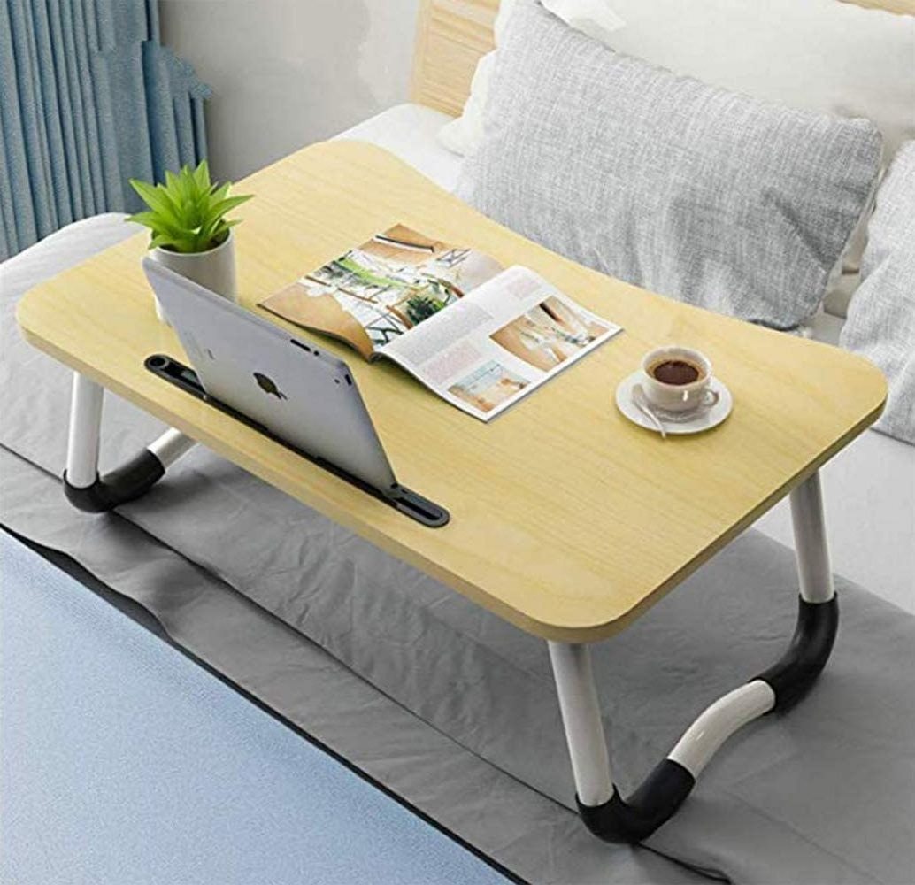 WIDENY Folding Breakfast Table 60 x 40 cm Laptop Stand Lap Standing Wooden Computer Metal Gaming Desk