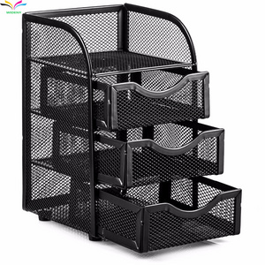 4 Tiers Metal Mesh Desktop Black Mini Desk Supplies Office Supplies File Desk Organizer With 3 Drawers And 1 Top Shelf