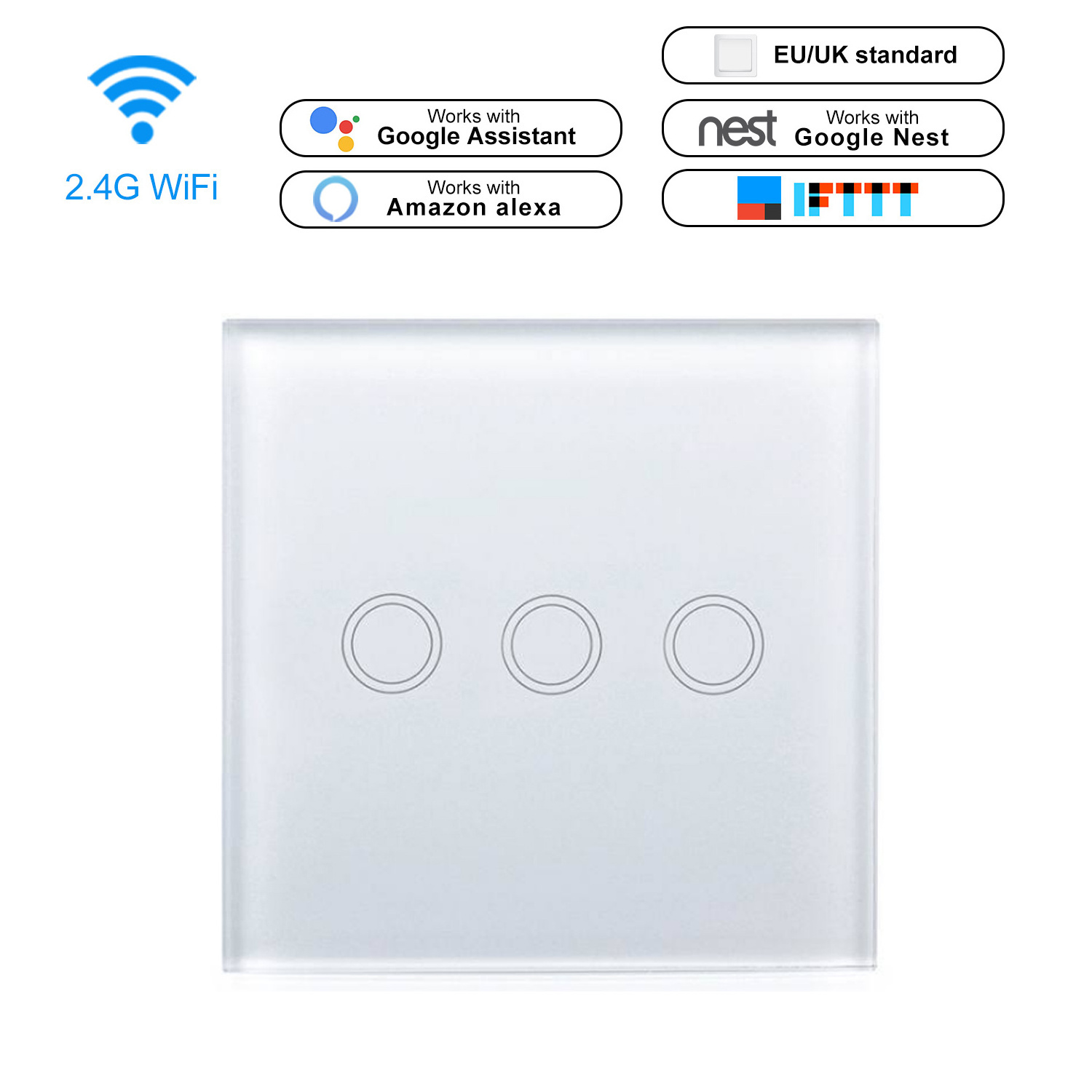 UK/EU No Neutral Wireless Remote Control ewelink WIFI+RF 1/2/3/4 gang Touch Wifi Smart Wall Switch For Alexa Google home Light